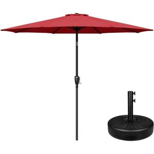 imageSimple Deluxe 9ft Outdoor Market Table Patio Umbrella with Button TiltRedBlack