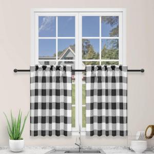 imageSimple Deluxe Buffalo Check Kitchen Tier Curtains Plaid Gingham Small Curtain for Half Cafe Windows 26quot W x 24quot L Black and White