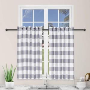 imageSimple Deluxe Buffalo Check Kitchen Tier Curtains Plaid Gingham Small Curtain for Half Cafe Windows 26quot W x 30quot L White and Gray
