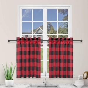 imageSimple Deluxe Buffalo Check Kitchen Tier Curtains Plaid Gingham Small Curtain for Half Cafe Windows 26quot W x 45quot L Black and RedBlack and Red