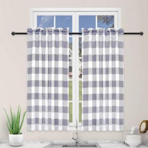 imageSimple Deluxe Buffalo Check Kitchen Tier Curtains Plaid Gingham Small Curtain for Half Cafe Windows 26quot W x 45quot L Black and RedWhite and Gray