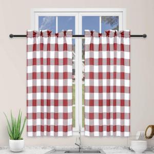 imageSimple Deluxe Buffalo Check Kitchen Tier Curtains Plaid Gingham Small Curtain for Half Cafe Windows 26quot W x 45quot L Black and RedWhite and Red