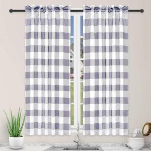 imageSimple Deluxe Buffalo Check Kitchen Tier Curtains Plaid Gingham Small Curtain for Half Cafe Windows 26quot W x 45quot L White and Gray Tiers26quot W x 45quot L X 2 Pcs