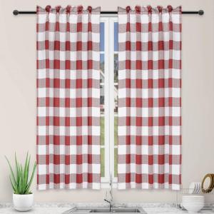 imageSimple Deluxe Buffalo Check Kitchen Tier Curtains Plaid Gingham Small Curtain for Half Cafe Windows 26quot W x 45quot L White and Red
